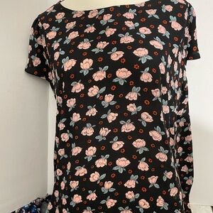 Tahari Black Top with Pink and Orange Floral Design